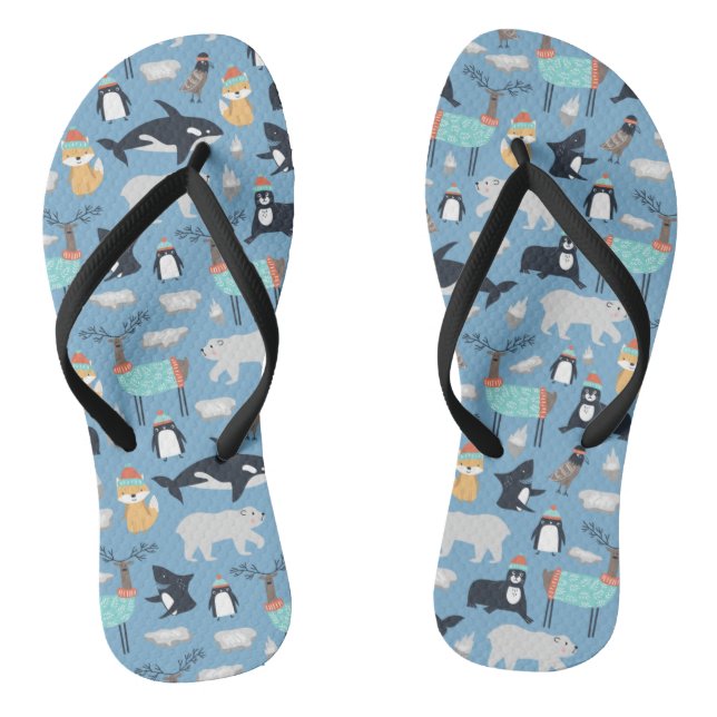 Cute Arctic Animals Seamless Pattern Thongs (Footbed)
