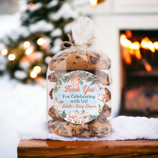 Cute Arctic Animals Winter Christmas baby shower Classic Round Sticker (Cute Arctic Animals Winter Christmas baby shower Classic Round Sticker)