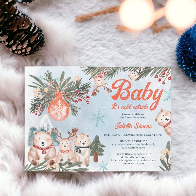 Cute Arctic Animals Winter Christmas baby shower Invitation (Cute Arctic Animals Winter Christmas baby shower Invitation)