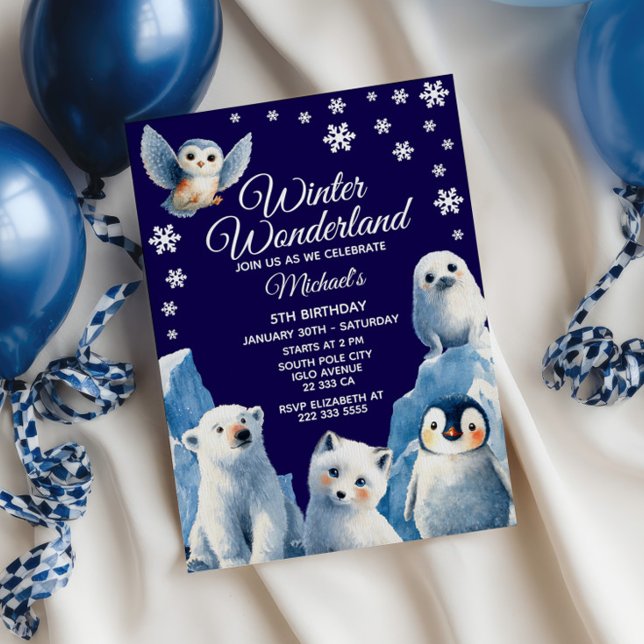 Cute Arctic Animals Winter Kids' Birthday Party Invitation (Creator Uploaded)