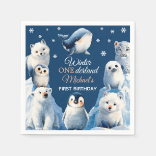 Cute Arctic Animals Winter Kids' First Birthday  Napkin