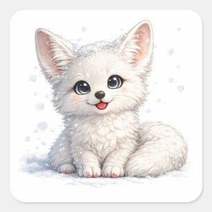 Cute Arctic Fox Cosy Positive Vibes Design Square Sticker