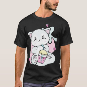 Cute Arctic Fox Drinks Strawberry Milk And Boba Bu T-Shirt