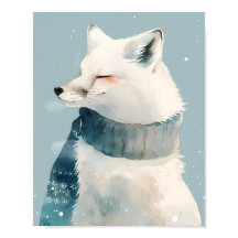 Cute Arctic Fox Nursery Wall Art Watercolor Poster