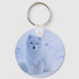Cute Arctic Fox on Snowy Winter Background Key Ring