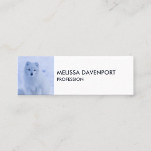 Cute Arctic Fox on Snowy Winter Background Mini Business Card