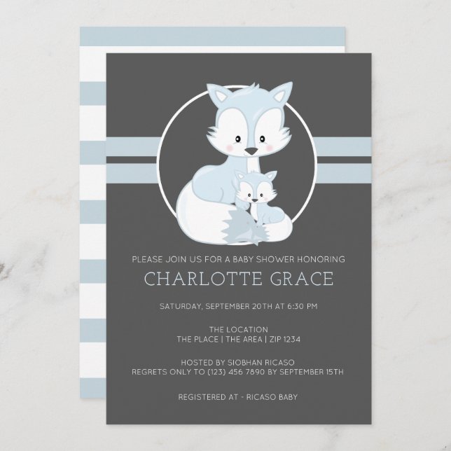 Cute Arctic Fox Personalised Baby Shower Invitation (Front/Back)