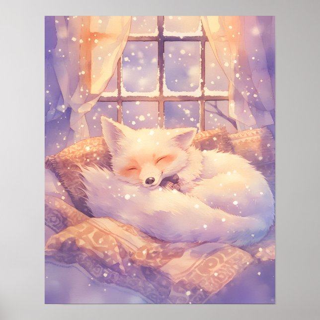 Cute Arctic Fox Sleeping Nursery Wall Art Print (Front)