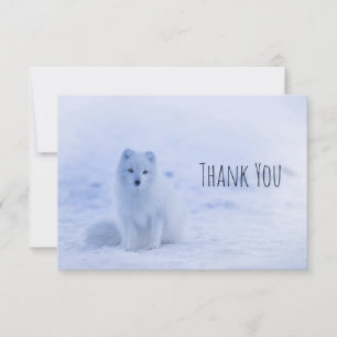 Cute Arctic Fox Snowy Winter Background Thank You Card