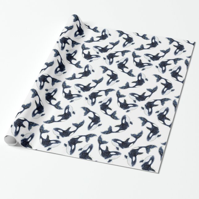 Cute Arctic Orca Pattern White Wrapping Paper (Unrolled)
