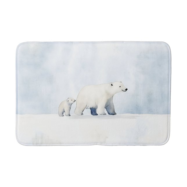 Cute arctic polar bear family bath mat (Front)