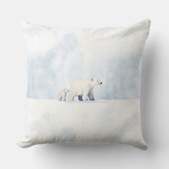 Cute arctic polar bear family cushion (Front)