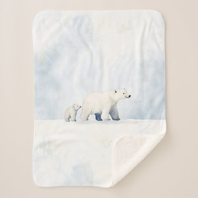 Cute arctic polar bear family sherpa blanket (Front)