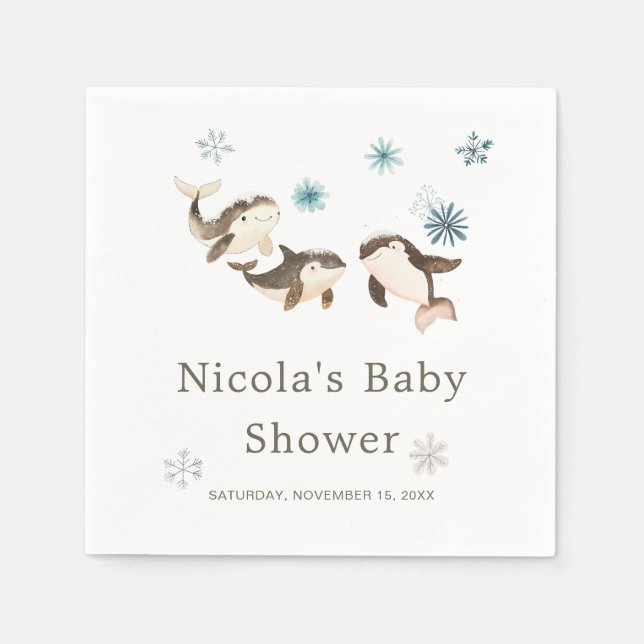 Cute Arctic Whale Baby Shower  Napkin (Front)