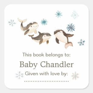 Cute Arctic Whale Baby Shower Square Sticker
