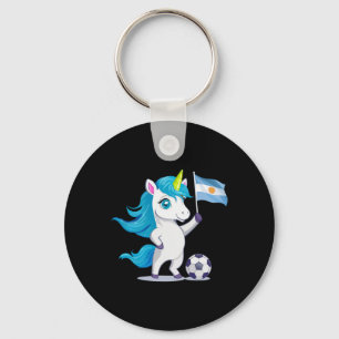 Cute Argentina Roots Unicorn Playing Soccer Argent Key Ring