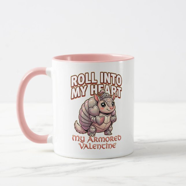 Cute Armadillo Knight Valentine–Roll Into My Heart Mug (Left)