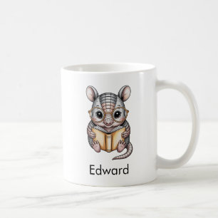 Cute Armadillo Reading a Book Custom Coffee Mug