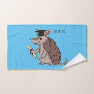 Cute armadillo with graduation cap cartoon bath towel set