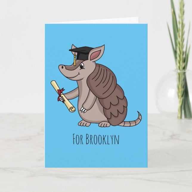 Cute armadillo with graduation cap cartoon card (Front)