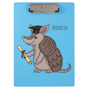 Cute armadillo with graduation cap cartoon clipboard