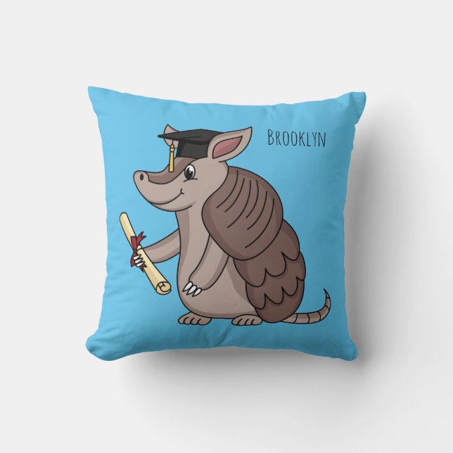 Cute armadillo with graduation cap cartoon cushion (Front)