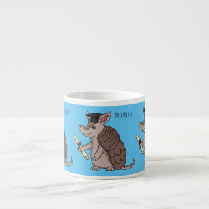 Cute armadillo with graduation cap cartoon espresso cup