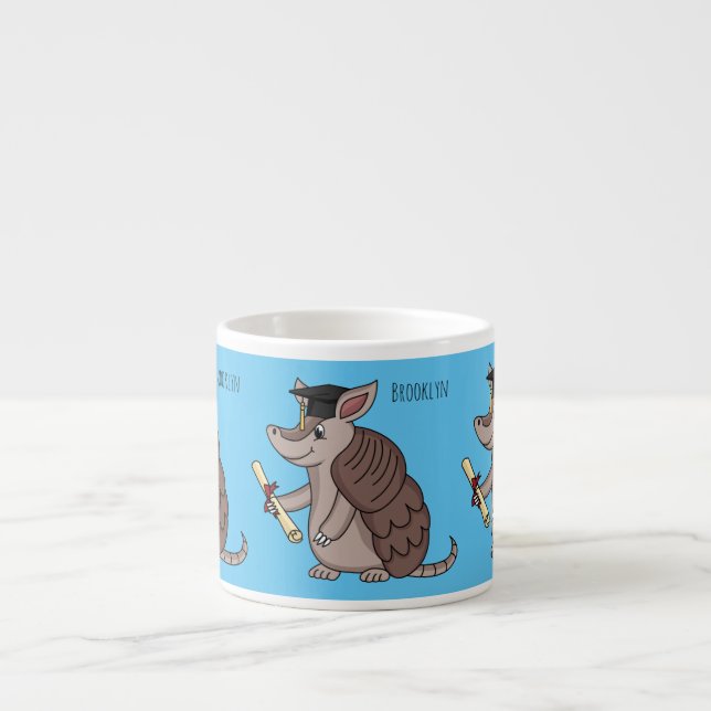 Cute armadillo with graduation cap cartoon  espresso cup (Front)