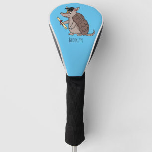 Cute armadillo with graduation cap cartoon golf head cover