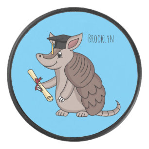 Cute armadillo with graduation cap cartoon hockey puck