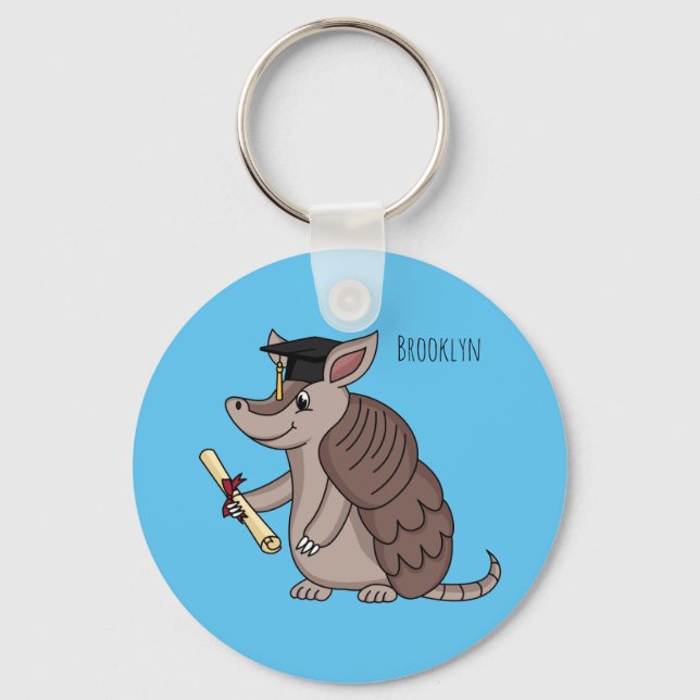Cute armadillo with graduation cap cartoon key ring (Front)