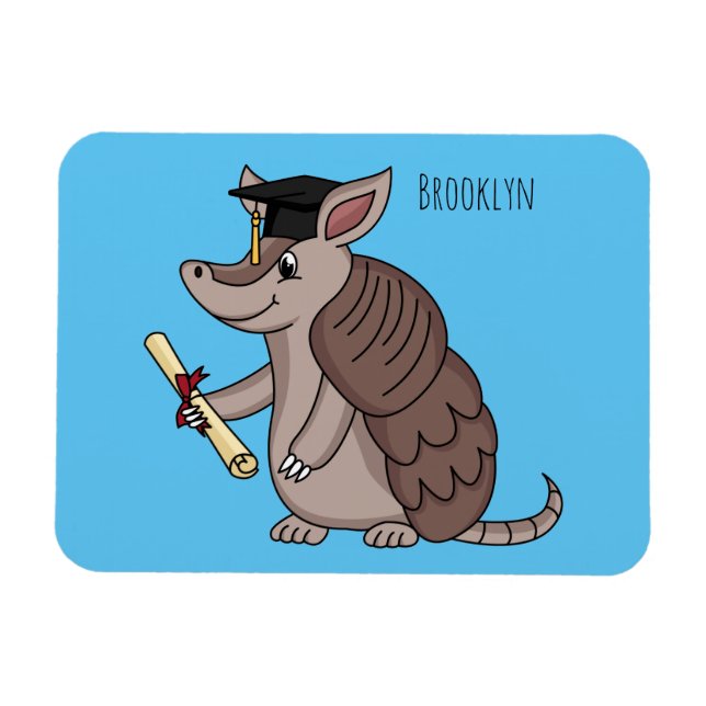 Cute armadillo with graduation cap cartoon  magnet (Horizontal)