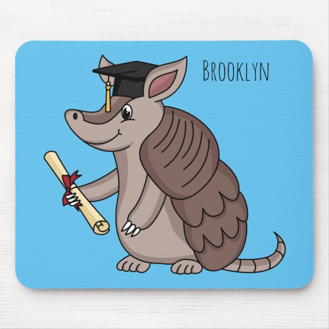 Cute armadillo with graduation cap cartoon mouse pad (Front)