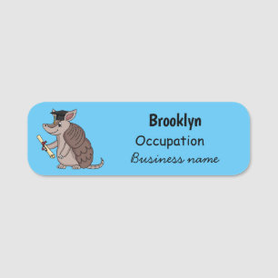 Cute armadillo with graduation cap cartoon name tag