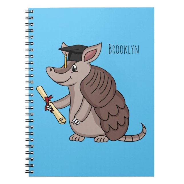 Cute armadillo with graduation cap cartoon notebook (Front)