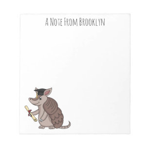 Cute armadillo with graduation cap cartoon notepad