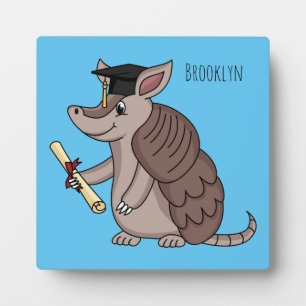 Cute armadillo with graduation cap cartoon plaque