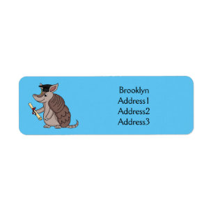 Cute armadillo with graduation cap cartoon return address label