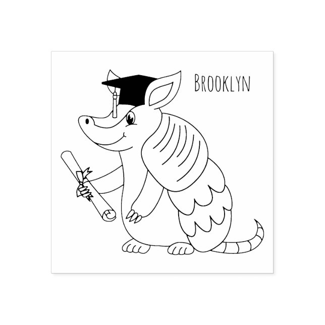 Cute armadillo with graduation cap cartoon rubber stamp (Imprint)