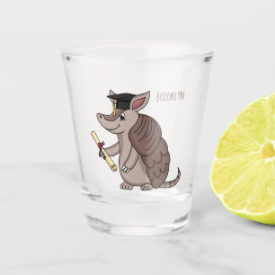 Cute armadillo with graduation cap cartoon shot glass