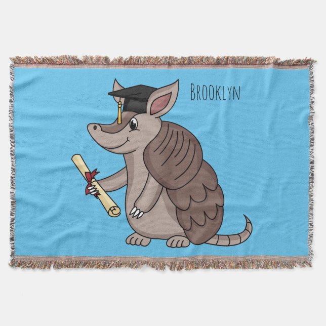 Cute armadillo with graduation cap cartoon throw blanket (Front)