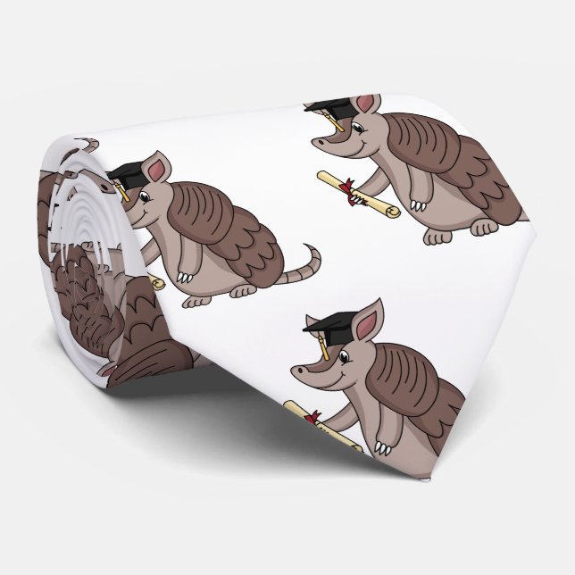 Cute armadillo with graduation cap cartoon tie (Rolled)