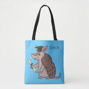 Cute armadillo with graduation cap cartoon tote bag