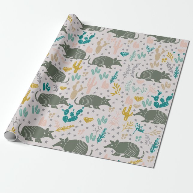 Cute Armadillo Wrapping Paper (Unrolled)