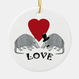 Cute Armadillos in Love Ceramic Tree Decoration
