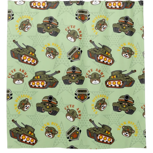 Cute Army Bear Pattern Shower Curtain (Front)