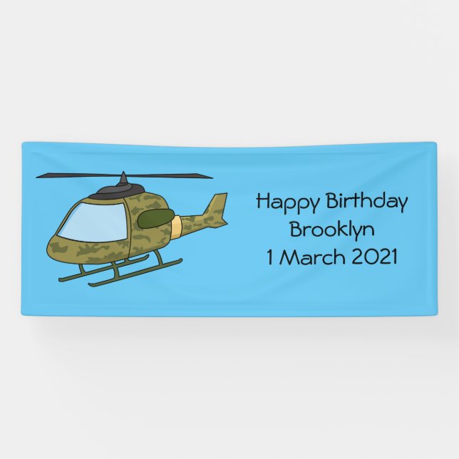 Cute army camoflage helicopter cartoon banner (Horizontal)