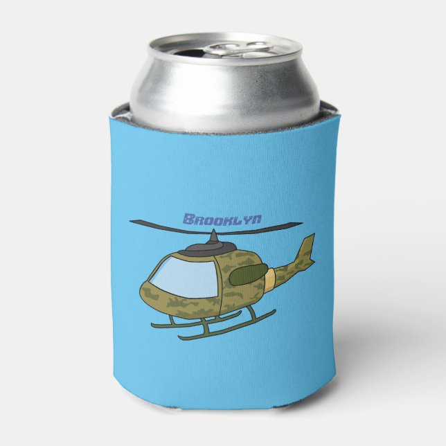 Cute army camoflage helicopter cartoon can cooler (Can Front)