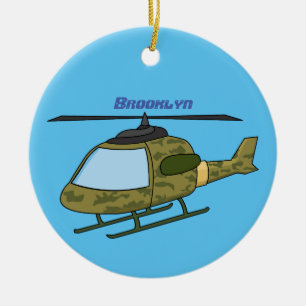Cute army camoflage helicopter cartoon ceramic ornament