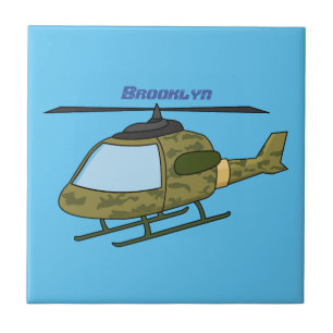 Cute army camoflage helicopter cartoon ceramic tile